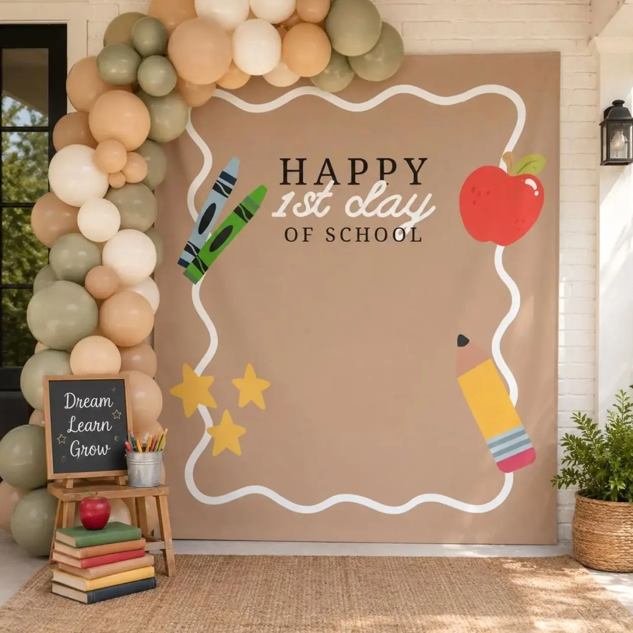 First Day of School Backdrop, Back to School Photo Booth Backdrop, Happy 1st Day of School Banner, Classroom Photo Background, Teacher Decor