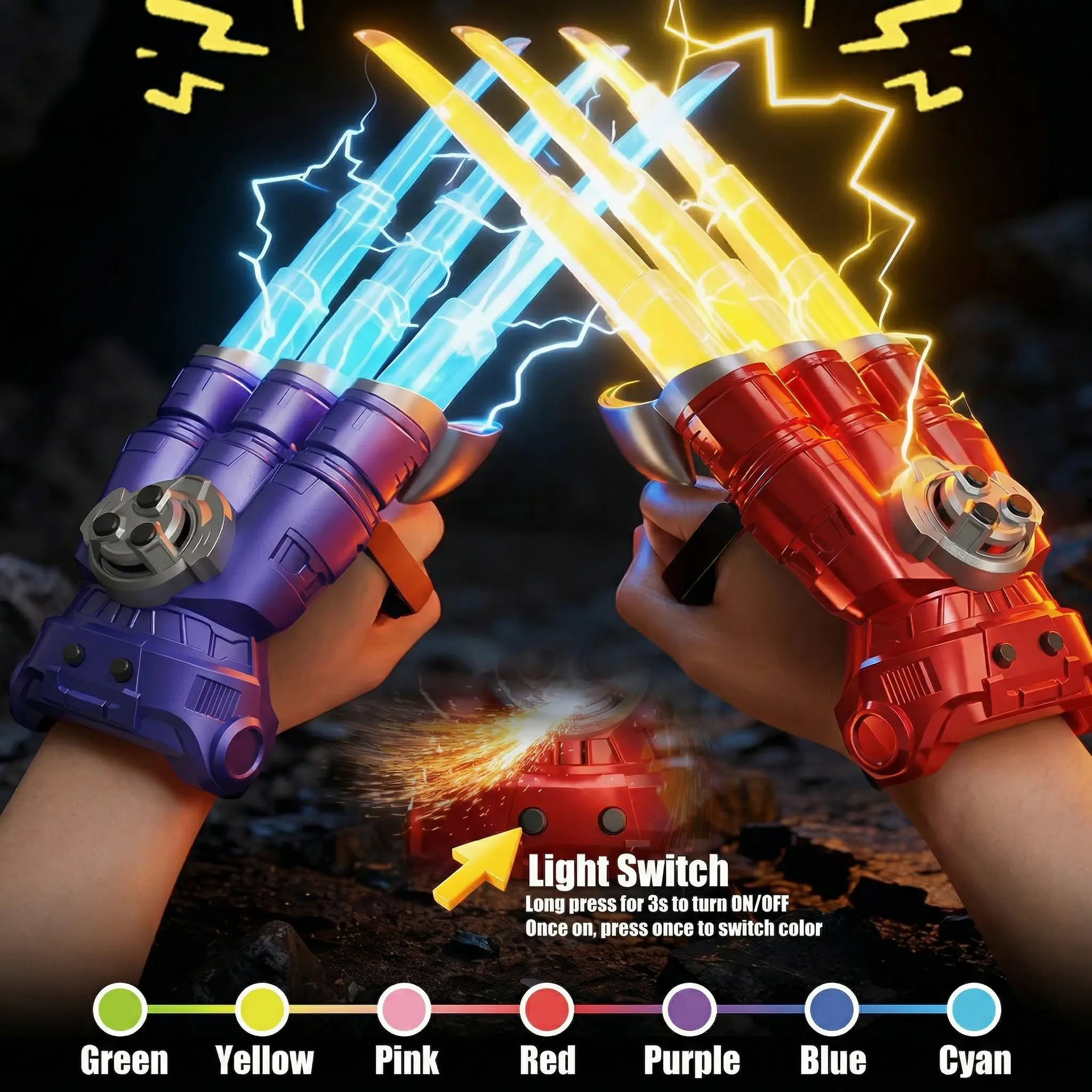Glow Claw Toy with Real Spark Effect & Color Lights Wrist Flick Action, Rechargeable Fun Gadget