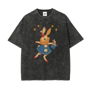 Men's Oversized Short-Sleeve Casual Graphic T-Shirt - Unisex Magic Rabbit Pattern, Batik Cotton Fabric, Super Soft, Pre-Shrunk Streetwear
