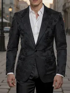 Men's Floral Suit Jacket, Fitted Blazer, Rose Pattern Textured Fabric, Perfect for Weddings Parties Stage Performances, Stylish Men's Holiday Gift