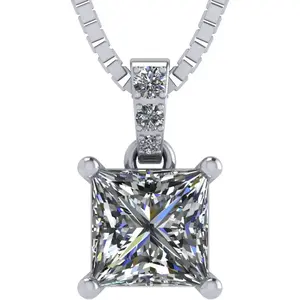 Princess Cut Solitaire Necklace, 4 Prong Sterling Silver w/Pure Brilliance Zirconia, 6.0mm, 7.0mm & 8.0mm