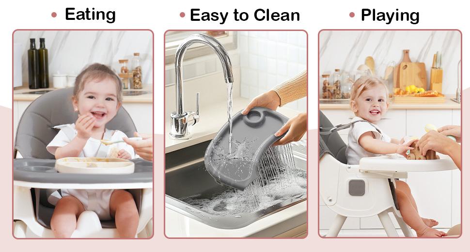 Baby High Chair 6 in 1 Convertible High Chair with 5-Point Safety Harness, Adjustable Dining Tray, Easy to Clean Surface, Robust Design Baby High Chair 6 in 1 Convertible High Chair with 5-Point Safety Harness, Adjustable Dining Tray, Easy to Clean Surface, Robust Design