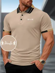 New stylish high-quality men's golf polo shirt, Pringle of Scotland print design, business office and daily wear formal shirt, fitness casual stretchy breathable comfortable durable premium short-sleeved top.