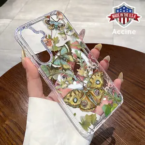 Transparent Phone Case Compatible with Galaxy S23 Ultra S24 Plus FE S25 S22+ Floral and Butterfly Serenade Pattern Acrylic Back Anti-Drop Strong Magnetic Sunction Bumper Cover Gift