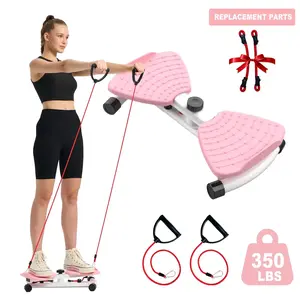 Pink Twist Stepper Exercise Machine with Resistance Bands - 350 LBS Load Capacity, Compact Stair Stepper for Full-Body Cardio & Strength Training at Home, Includes Extra Replacement Bands