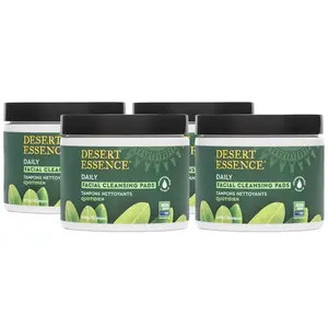 (4 PACK) Desert Essene Daily Facial Cleansing Pads with Pure Australian Tea Tree, Witch Hazel, Calendula & Chamomile - Reduce Oil, Minimize Pores - Plant-Based Cleanser - Vegan, Non-GMO, Cruelty-Free - 50 Pads
