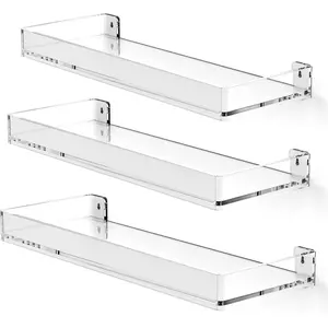 Clear Floating Shelves with Edge, Wall Mounted  Bookshelves, Decorative Display Wall Shelves Storage Organizer for Bathroom, Bedroom, Kitchen, Easy Installation, Set of 3