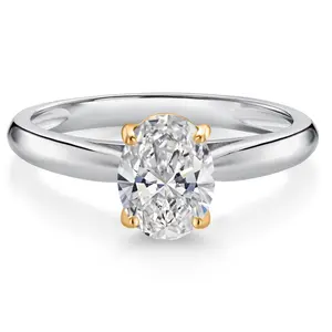 Gem Stone King 10K Two Tone Gold IGI Certified Lab Grown Diamond Engagement Ring For Women | Diamond Oval Cut 1 Ct | D-E Color | VS1-VS2 Clarity