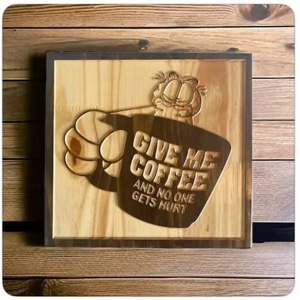 Garfield Give Me Coffee 12x12 Hangable Plaque Featuring Cat-n-Hat Design with "Give Me Coffee and No One Gets Hurt" Text Decor