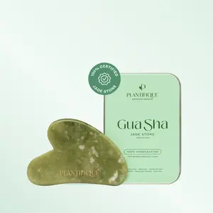 PLANTIFIQUE Jade Gua Sha - Gua Sha Facial Tools - Massage Tool - Jawline Sculptor - Face Lifting - Gift Case - Heart-Shaped Jade - Gua Sha Board - Dorm Essential - School Must-Have - Back to school gift