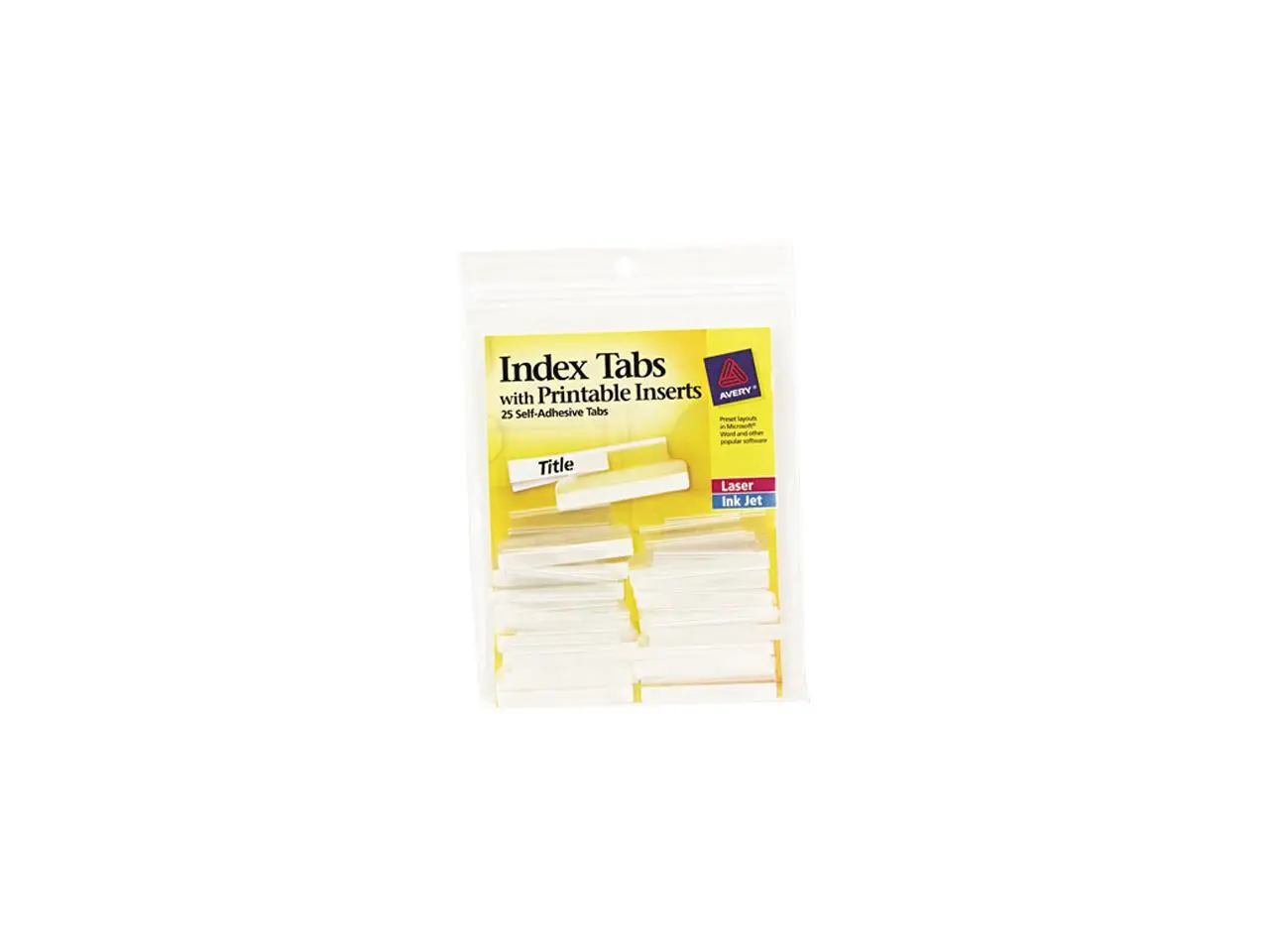 Avery 16230 Self-Adhesive Tabs with Printable Inserts, 1 1/2 Inch, Clear Tab, White 25/Pack