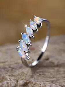 Unique Marquise Design Synthetic Opal Stackable Rings for Women & Girls Delicate Jewelry Perfect for Engagement Weddings, Daily Wear Anniversary Gift