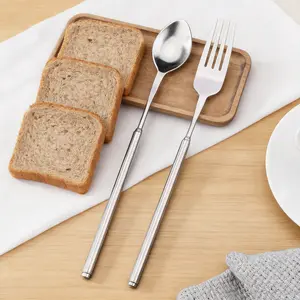 2-Pack Extendable Stainless Steel Fork & Spoon Set – Outdoor Telescopic Utensils Extend to 25.3 inches for BBQ, Camping, Picnics & Everyday Meals