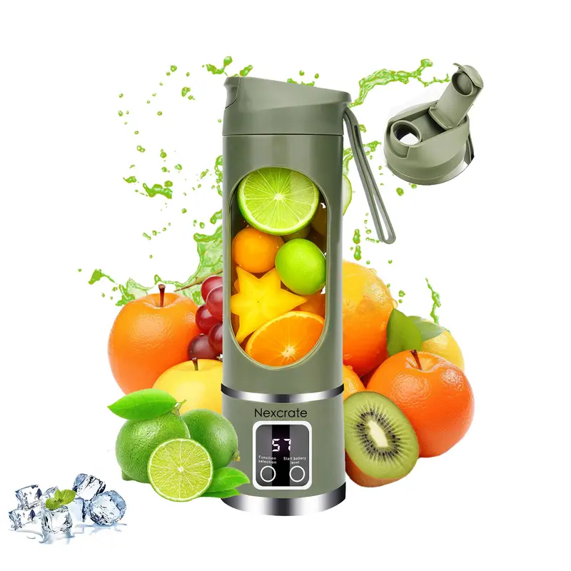 Sohochic Cordless Smoothie Maker - Compact Personal Blender for Adult, 12 Stainless Steel Blades, 12000 RPM, 3-Speed 450ml ABS Design, 530g Rechargeable Dual 1500mAh Batteries, USB-C Fast Charge, Display, Ice Crushing, Portable for Travel,Gym (GREEN)