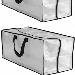 Generic (2) Heavy Duty WOVEN FABRIC Storage Bag, Translucent Moving Bag Totes with Zippers for Clothing Blanket Storage, Dorm College Supplies Box, Cloth Bin, IKEA Frakta & Ziplock Bag Organizer, XL