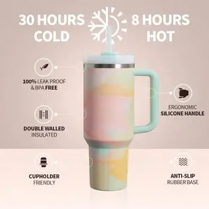 [Shipped from USA]Meoky Reusable Food Grade Stainless Steel Cup for School, Outdoor, Office, Portable Leak-proof Car Thermos Cup, Keeps Cold for 30 Hours, Valentine's Day Gift (1182ml)