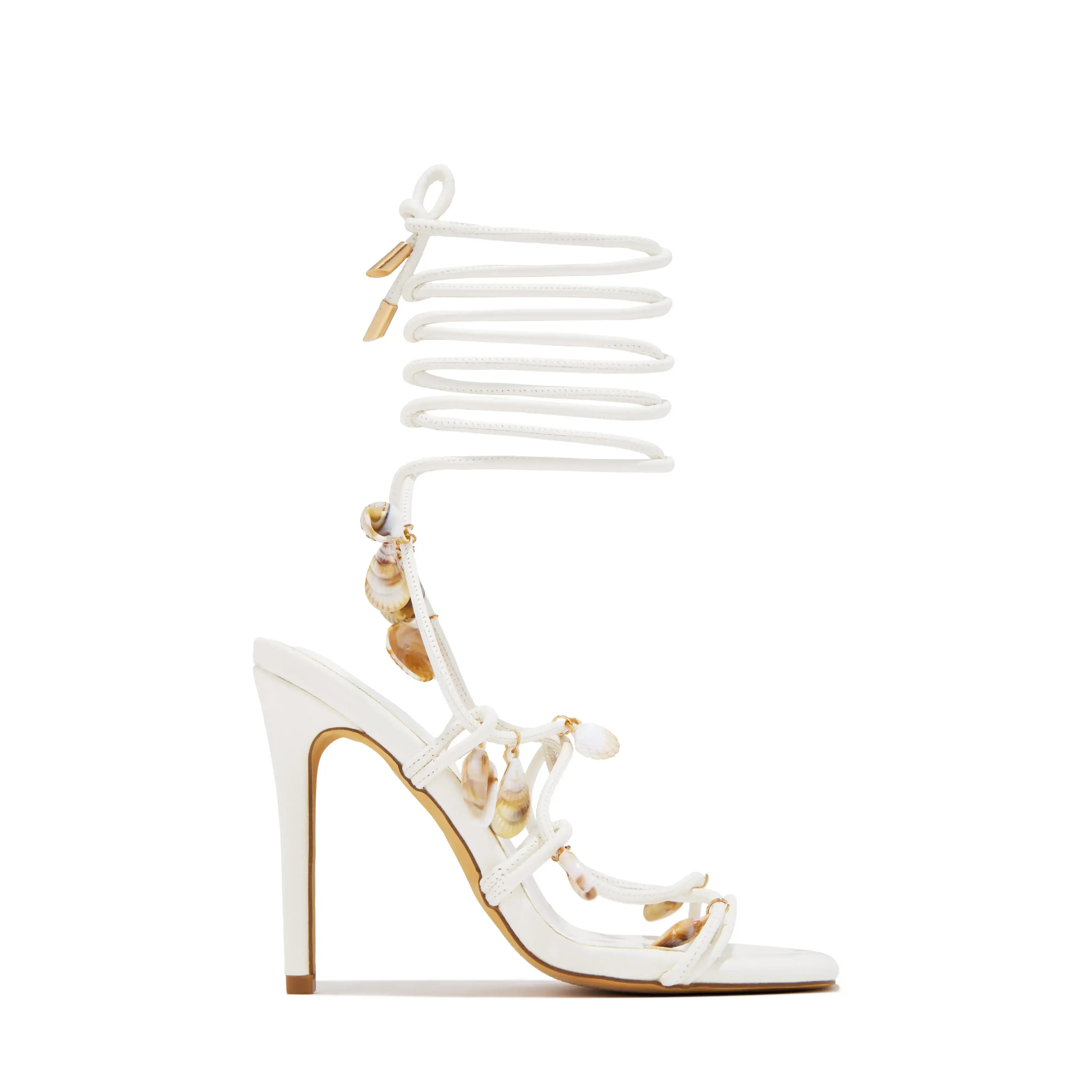Isla Shell Charm Strappy Heels - White