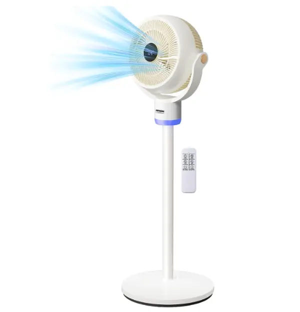 ROVSUN 3-in-1 Standing Fan for Bedroom, 40" Pedestal & Tabletop Fan, 120°+90°Omni-directional Oscillating Fan with Remote, Mood Lighting, 3 Speeds, 12H Timer and Adjustable Height, White 110V 40W