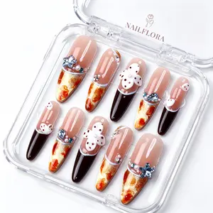 【BUY 3 GET 1 FREE】 NailFlora Midnight Champagne – Handmade Press-On Nails | Elegant, Glossy, Salon-Quality Luxury Nail Set