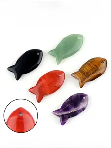 3-Piece Natural Crystal & Agate Fish Pendants, Drilled Stone Fish Charms for DIY Making