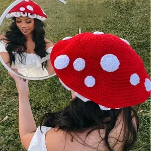 [Crochet Mushroom Bucket Hat] Cozy Crochet Mushroom Bucket Hat - Handmade, Elastic Fit for Women -  for Christmas &  Lovers Craft Knit Outdoor