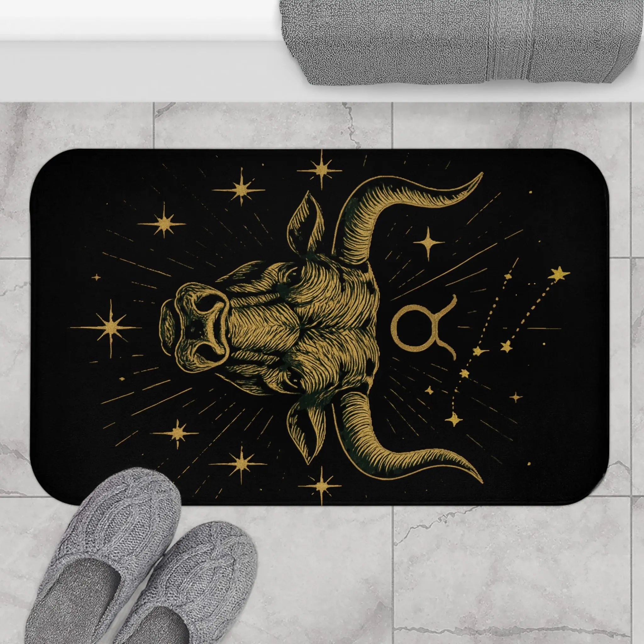 Taurus Zodiac Decor, Astrology Bull Bathmat.  Boho Bathroom Accessory, Horoscope Gift for Him/Her, Unique Home Decor