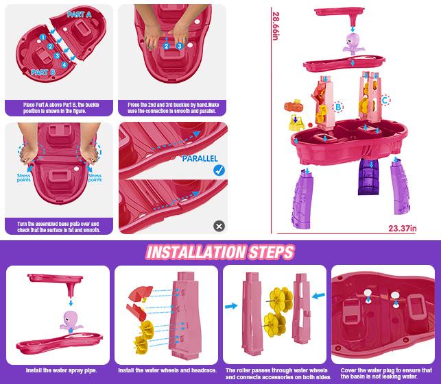 Water Table for Toddlers, 3-Tier Kids Splash Sand Table Water Toys, Rain Showers Splash Pond for Outdoor Beach Backyard Summer, Activity Sensory Play Table for Boys Girls,Birthday Christmas Halloween Thanksgiving Gifts.