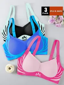 1/3 Pcs Plus Size Women's Lingerie, Comfortable Seamless Anti-Gravity Lift Bra, Tummy Control, No Underwire, Workout Bra, Sporty Style, Max Support