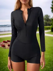 Single-piece slim-fit long-sleeve swimsuit for holiday beach vacations
