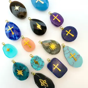 Artisan Turquoise-Studded Stainless Steel Pendant — DIY Necklace & Bracelet Component, Square/Round Mini Jewelry Tag