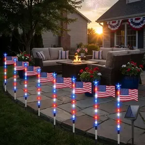 8-Piece Flag Light Set, 4th of July Decorations 8 Lighting Modes, 8-in-1 American Flag Solar Lights, Memorial Day Decorations Featuring Red, White, and Blue Lights for Independence Day Pathway Garden Decorations Yard Pathway