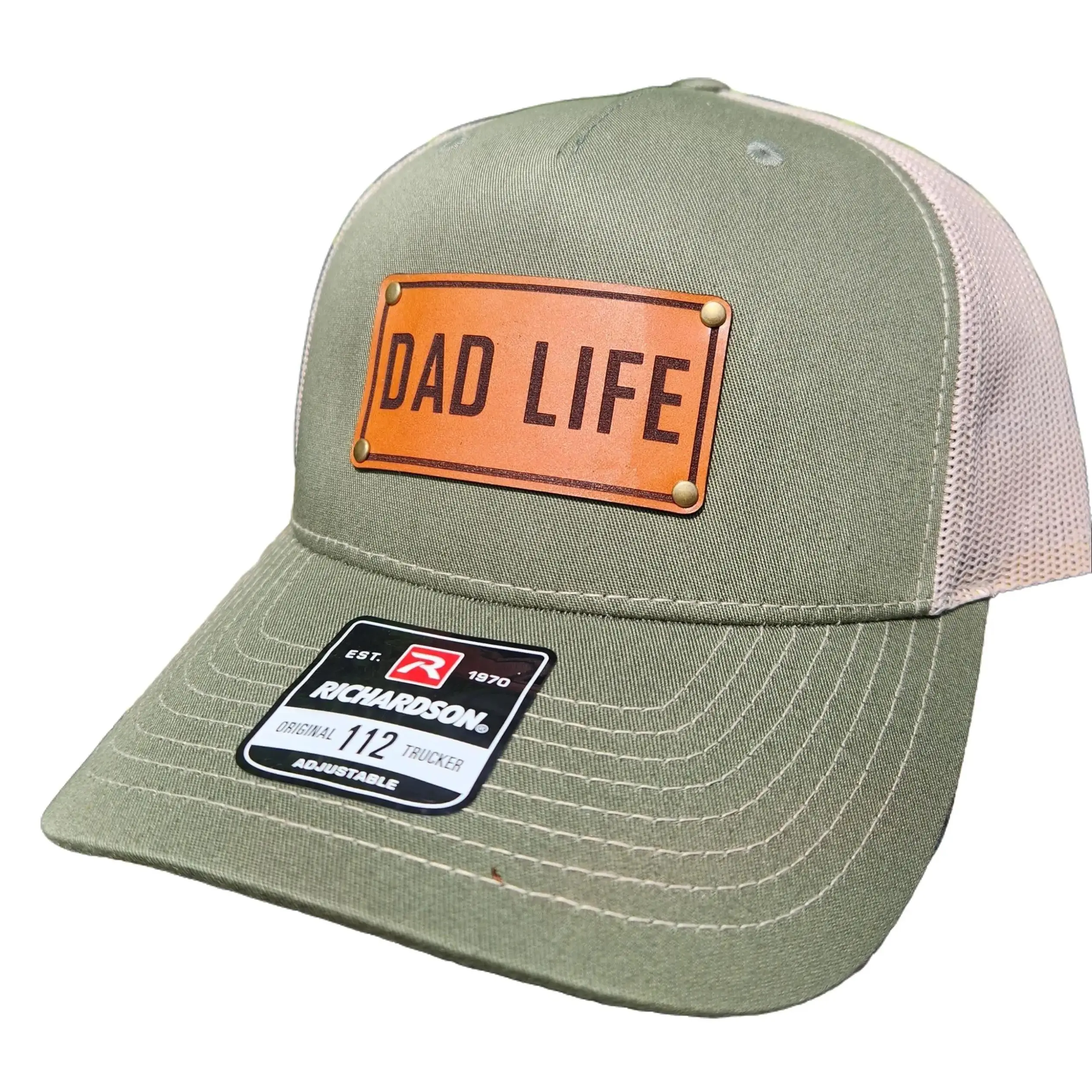 DAD LIFE Richardson Hat - Trucker Cap with Cowhide Leather Patch - Adjustable