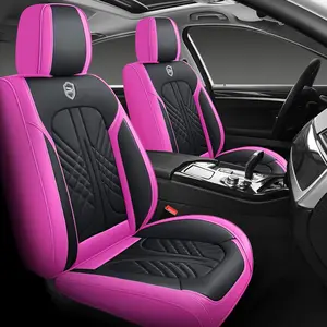 Comfortable Leather Auto Car Seat Covers Front & Rear Seat Protector Fit Sedan SUV 5 Seats Full Set Universal Fit (Black & Rose)