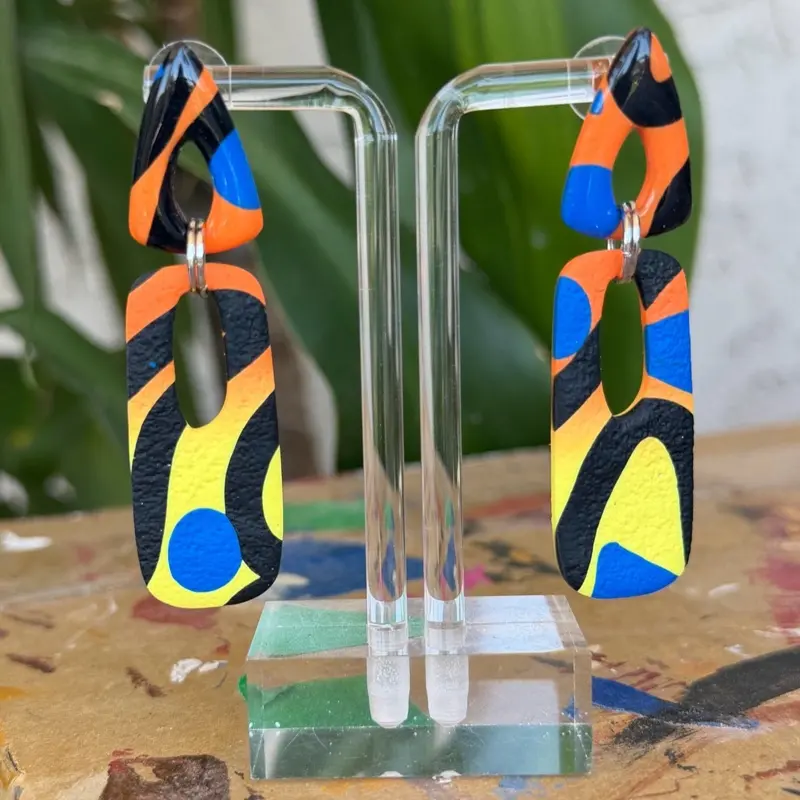 Lightweight Clay Earrings with Colorful Art Deco Design