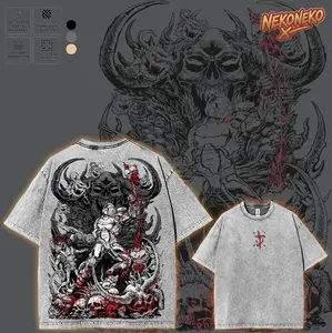 Doom Eternal Slayer Skull Graphic Washed Tee, Vintage Distressed Streetwear Hoodie, Men's Oversized Cotton T-shirt, Retro 90s Gaming Apparel Gamer Summer Outfits