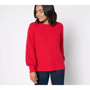 Belle by Kim Gravel Chunky Shaker Knit Bishop Sleeve Sweater