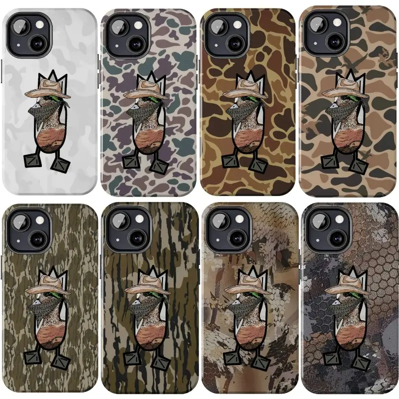 Dive Bomb Industries Northern Shoveler Camo Phone Case — Featuring the waterfowl hunting aesthetic of the Mossy Oak Bottomland series. Compatible with iPhone 11–17 Pro Max/Plus models and Samsung Galaxy S23–S25 series. An ideal gift for hunting enthusiast