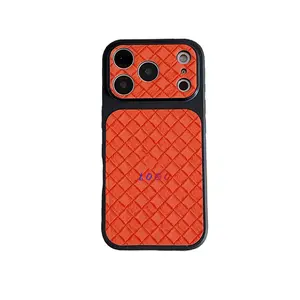 High-end side plaid leather case suitable for IP17promax, 16pro, and 15, anti-fall