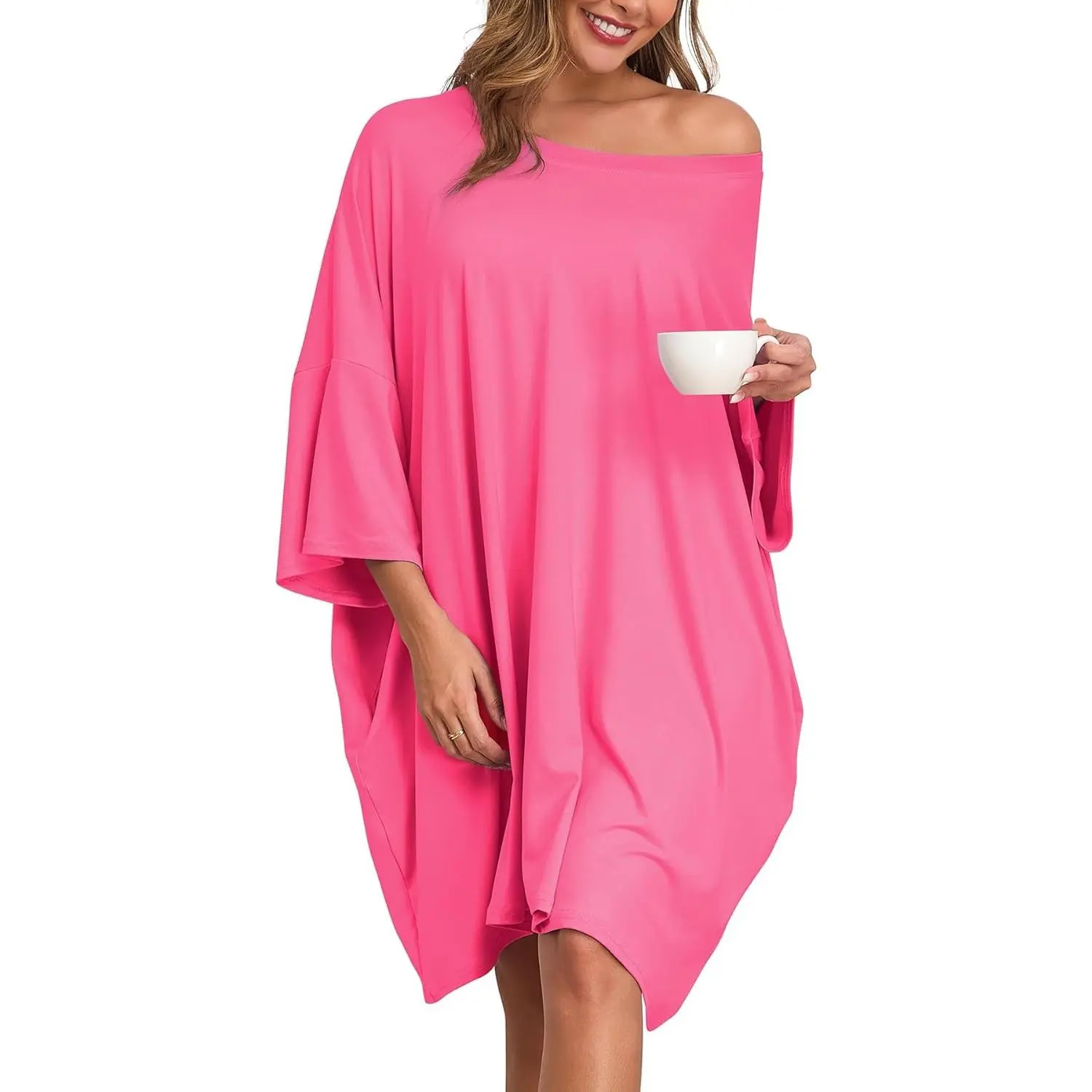 Women's Printed Nightgown, Casual Plus Size Oversized Sleep Shirt with Pockets, Short Sleeve Loungewear S-5XL, Pajama Set, Nightwear