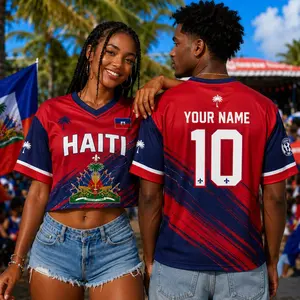 Custom Haiti Soccer Crop Top Jersey, Personalized Haiti Soccer Jersey Crop Tee, Custom Haiti Jersey Shirt