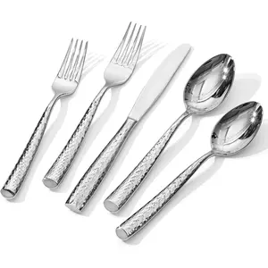 Hammered Silverware Set, 20- Flatware Set for 4, 18/10 Stainless Steel Heavy Duty Cutlery Set, Mirror Polished Utensil Sets for , Restaurant, Wedding, Dishwasher Safe
