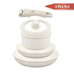 Portable Cookware Set - Lightweight non-stick removable cookware with pots and pans, space saving design suitable for small kitchens, easy to clean and compatible with electric stoves