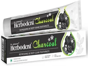 Herbodent Charcoal Toothpaste - Whitens Teeth- Activated Bamboo Charcoal- 6.53Oz- Oral health management Mint Organic Gentle Foam Clove probiotic  toothpaste