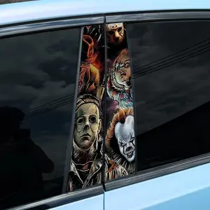 2PCS  Anime Themed Halloween Horror Car Sticker Waterproof Sunscreen Block Scratches Suitable for Cars B-pillar Trucks SUV Plastic Metal Smooth Surface Creative Personalized Decorative Stickers
