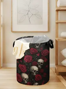 Rose Skull Print Laundry Basket with Handle, Durable Foldable Storage Bin, Large Capacity for Home Use, Valentine's Day Gift, Laundry Hamper