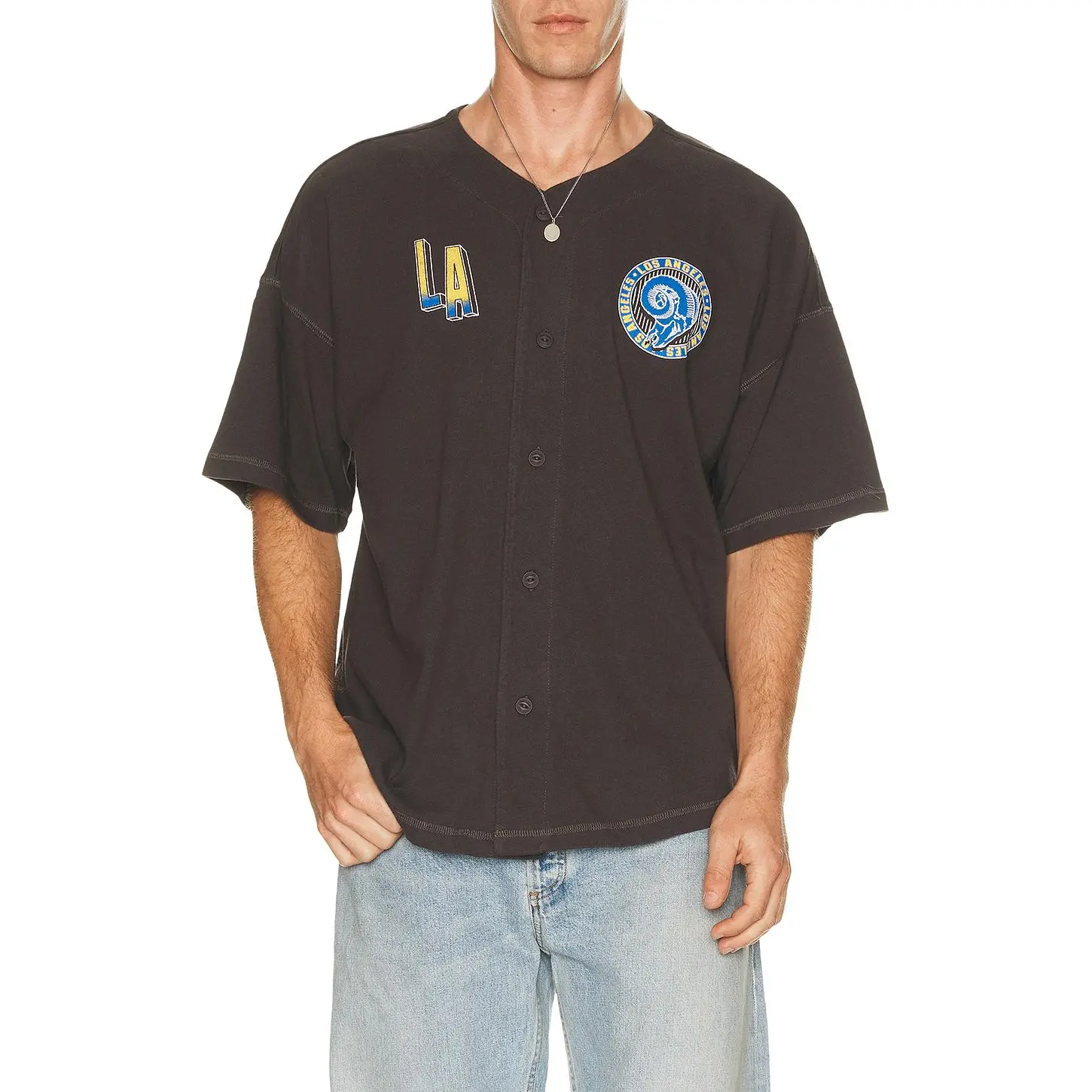 Junk Food Rams Baseball Jersey in Vintage Black
