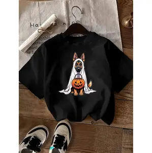Women's 100% German Shepherd Dog & Pumpkin Halloween T-Shirt - Cute GSD Graphic with Bone & Collar Design, Soft Breathable Short Sleeve Crew Neck Tee for Fall Parties, Trick or Treat Outfits, Ideal Gift for Dog Lovers (Machine Was