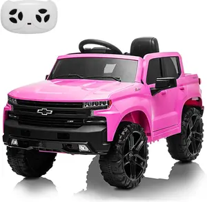 Kids Ride on Vehicle with Remote Control for 3-8 Years Toys,12V Licensed Chevrolet Silverado GMC Powered Wheels Electric Car, MP3 Music,FM Radio, Spring Suspension, LED Light,Pink Trail Boss Truck