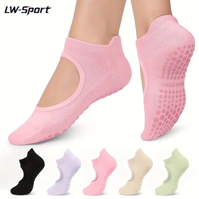 1Pair/2Pairs Women's Non-Slip Pilates Grip Socks - Breathable Silicone Anti-Skid, Seamless Toe No Show Fitness Socks for Yoga, Barre, Home Gym Training