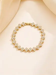 1 piece luxury high-end gold-plated full-diamond four-leaf clover bracelet for women, perfect for daily commute, friend gatherings and gifting